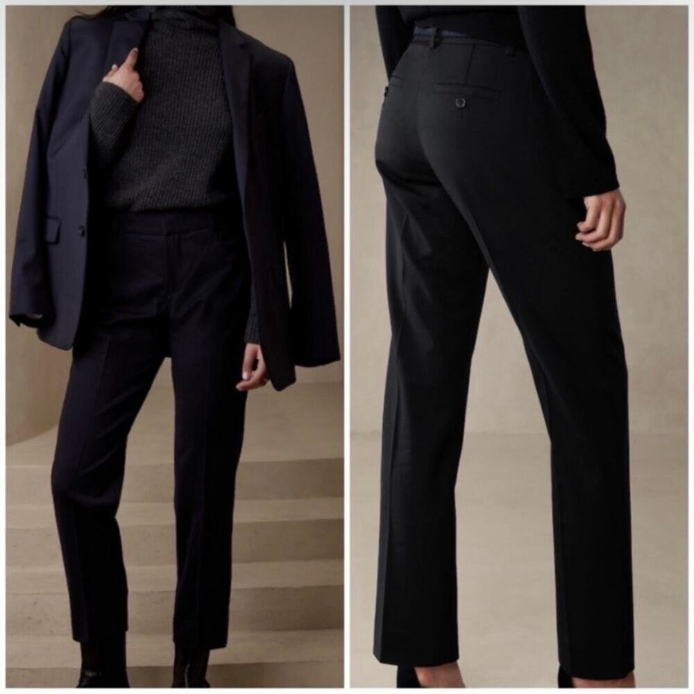 Banana Republic Petite Siena Slim Straight Ankle Wool Trouser Pant black 10
